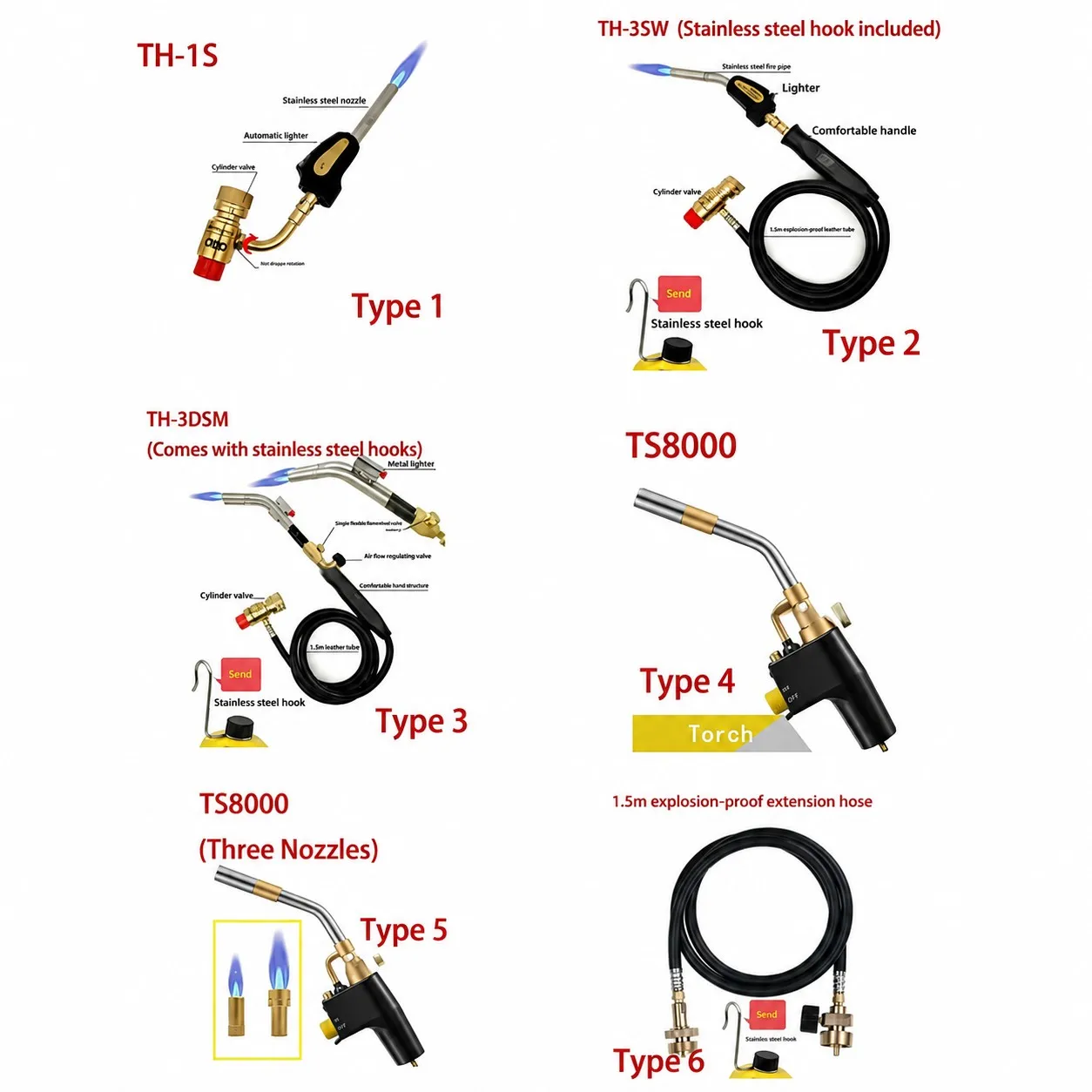 MAPP Propane Gas Welding Torches Blow Torch Welding Soldering Brazing Gas Plumbing Tool Barbecue Cooking DIY Gas Burner TS8000