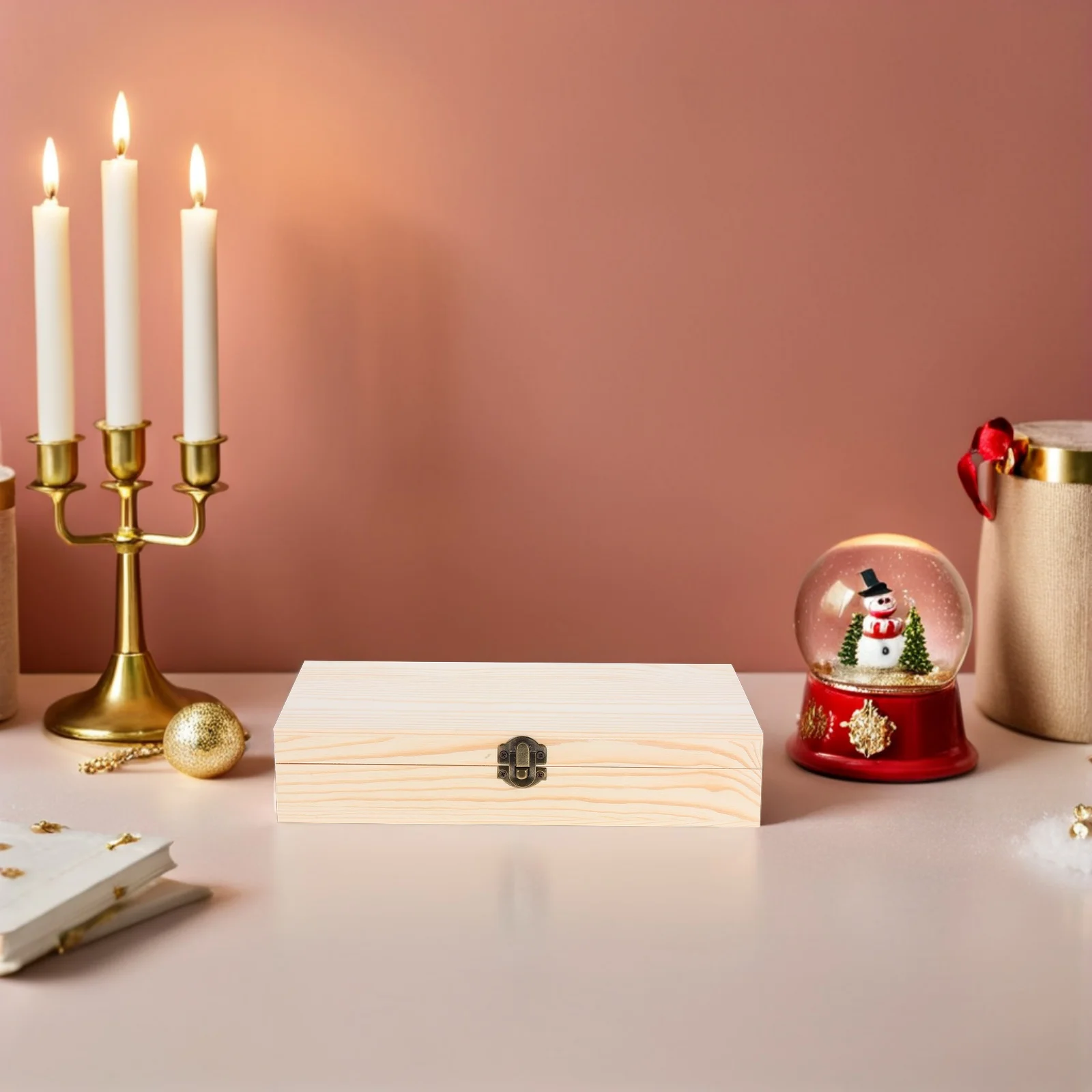 

Wooden Rectangular Storage Box Hinged Lid Rustic Clasp Keepsake Organizer Bible Recipe Cards Jewelry Wood Boxes for Storage