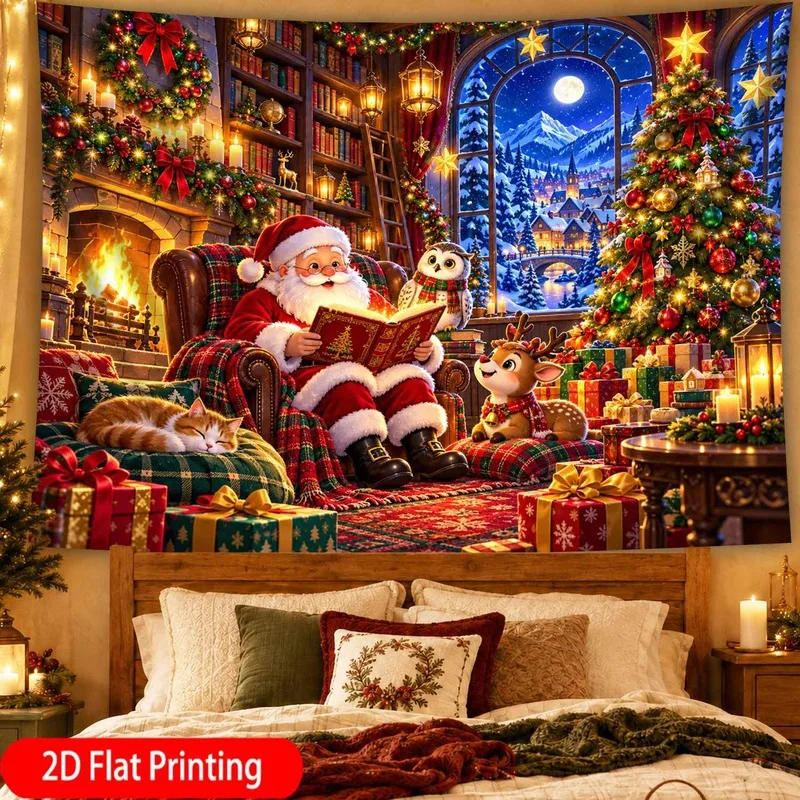 VIKAMA Festive Holiday Tapestry, Christmas Baubles Candy Canes, Xmas Wall Hanging Decor for Living Room Bedroom Dorm