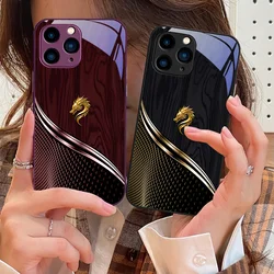 Wood Grain Dragon Rose Purple For IPhone 15 Pro 14 13 12 Mini 11 XS Max XR 7 8 Plu SE 2020 2022 Tempered Glass Phone Case