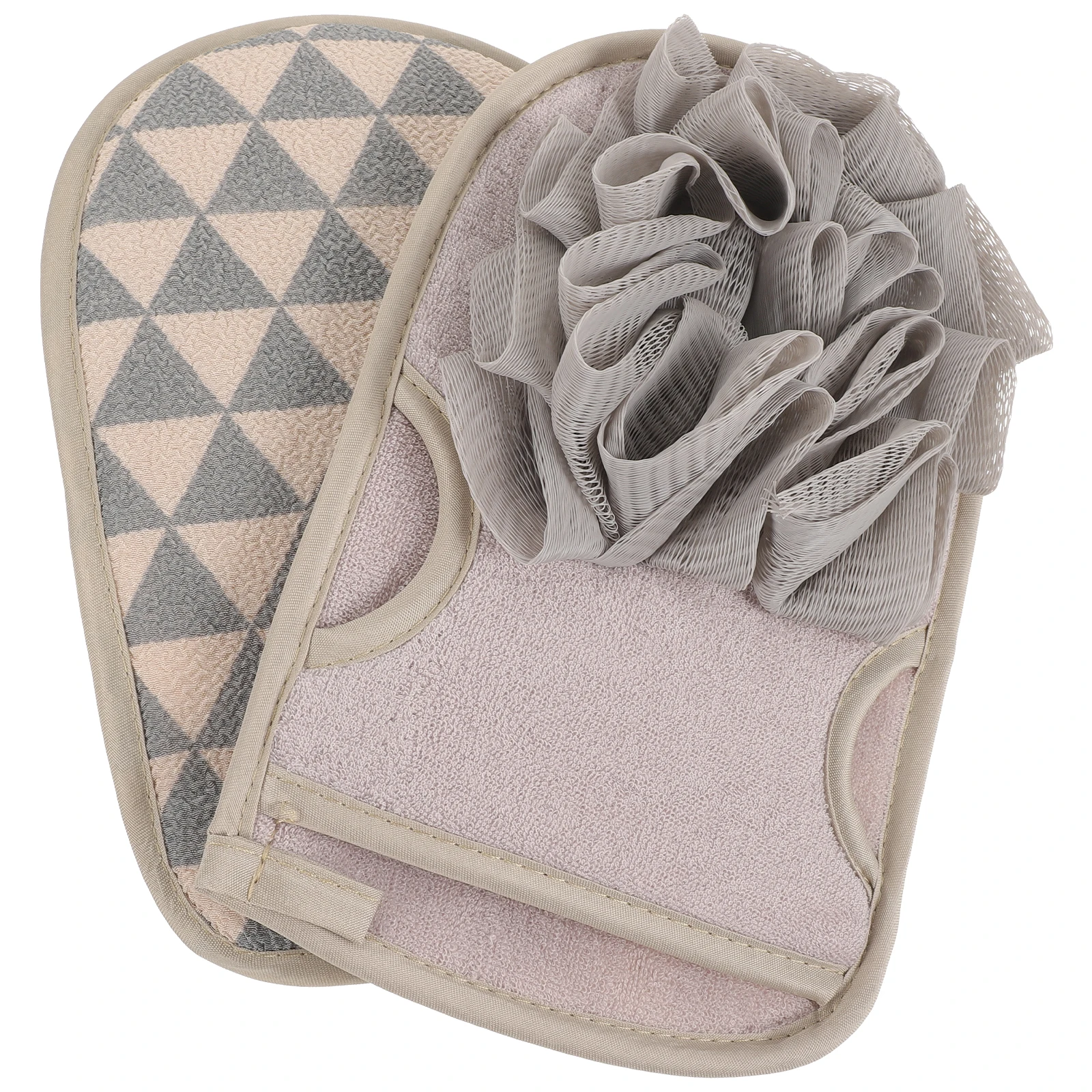 

2Pcs Bath Gloves Green Beige Body Scrubber Shower Mitts Polyester Cotton Quick Dry Safe Practical Cleaning Skin Gentle Draining