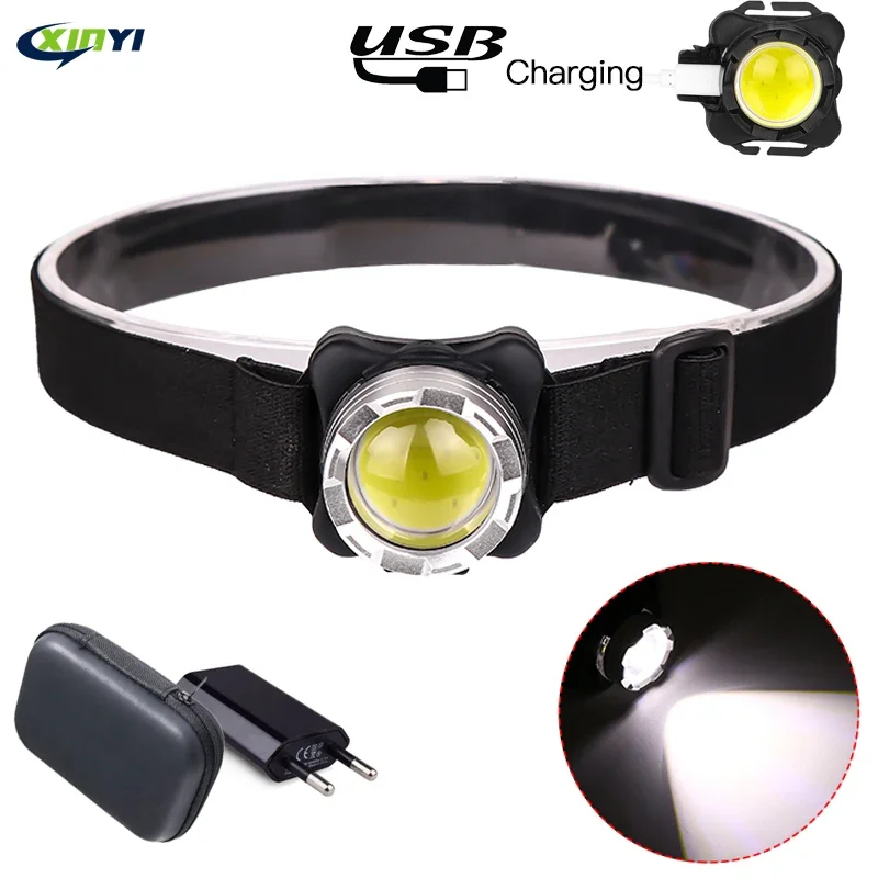 Built-in battery 5000Lumens LED headlamp USB Rechargeable COB work light 3light modes Waterproof headlight  for fishing, camping