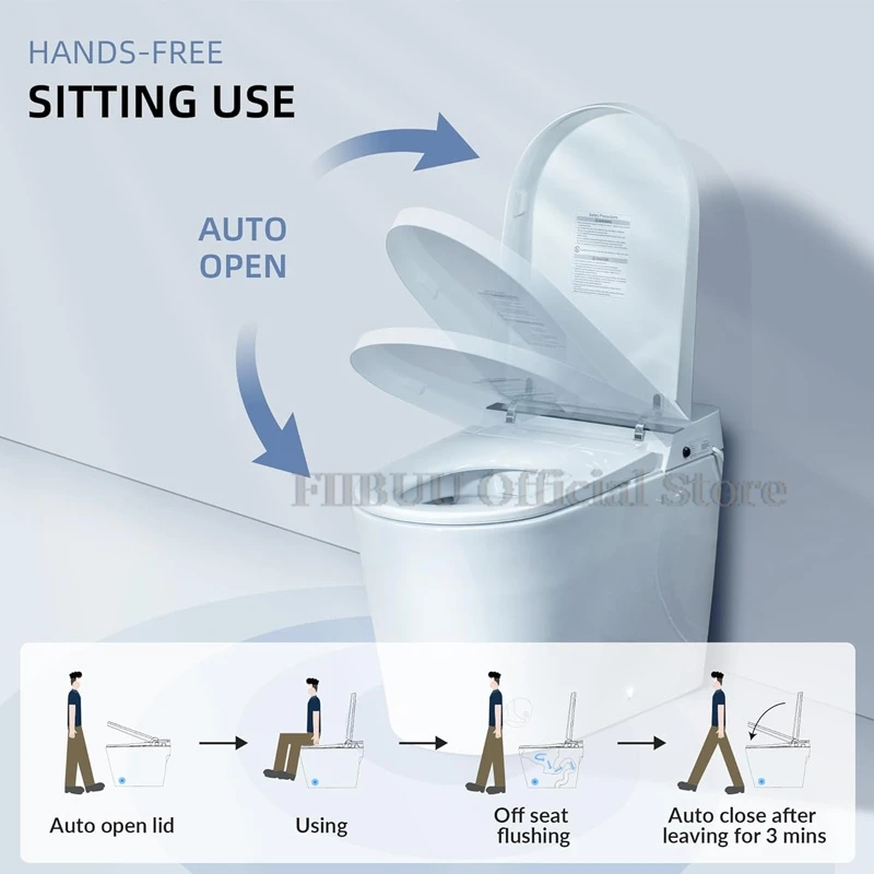 One Piece Elongated Smart Toilet Bidet Built-in Water Tank No Water Pressure Limit Intelligent Toilet Display Screen Auto Open image 4