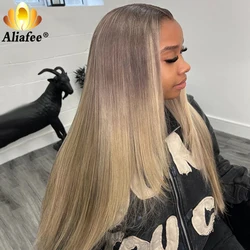 Ombre Ash Blonde Wig Human Hair Transparent Straight 13X6 Lace Frontal Wig Human Hair for Women 13X4 Preplcuked Straight Wigs