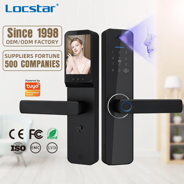 

002 Cerradura Inteligente Biometric Digital Fingerprint Electronic Security Smart Door Lock with Camera for Wooden Doors