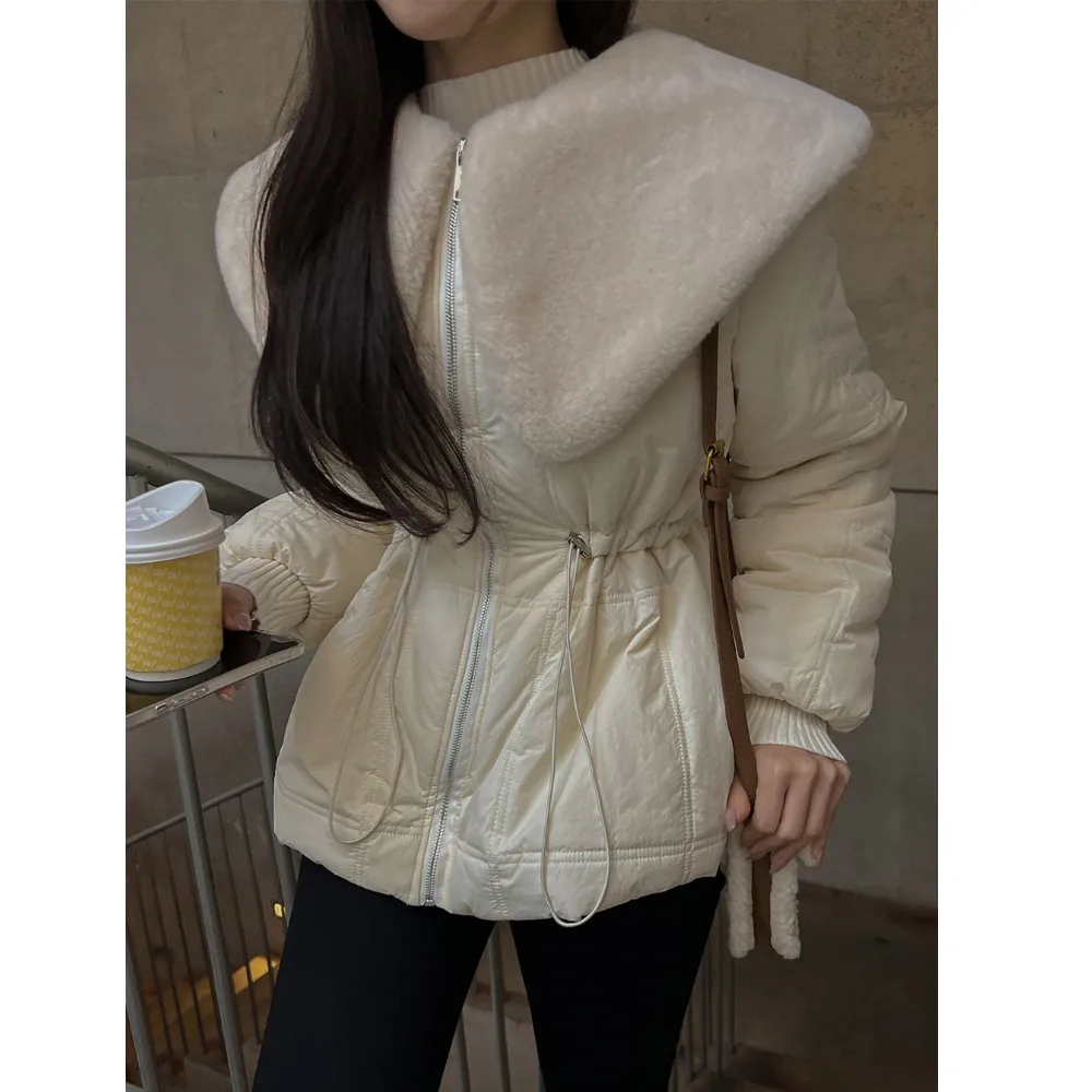 Dames katoenen Jaet bovenkleding Koreaanse Sle Chic herfst winter losse casual anti-aging grote kraag bont top