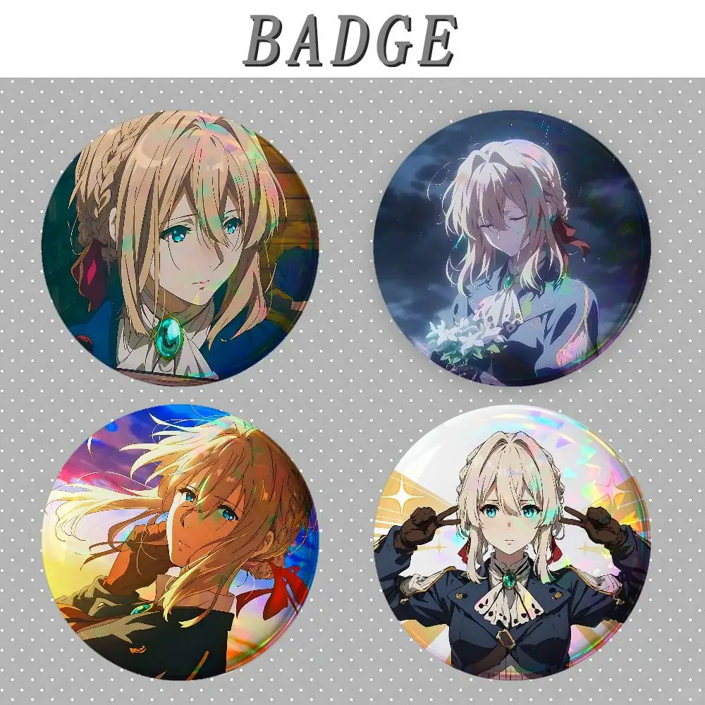 Movie Violet Evergarden Badges Round Brooch Cute Cartoon Idol Cosplay Badges DIY Backpack Clothing Jewelry Pins