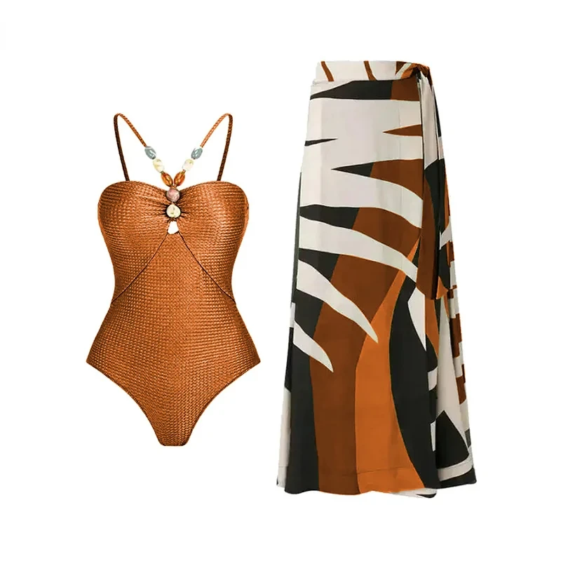 Seksowny jednoczęściowy strój kąpielowy Push Up kobiety nadruk retro Biquini spódnica Cover Up Monokini brazylijski strój kąpielowy sukienka strój kąpielowy kobiet