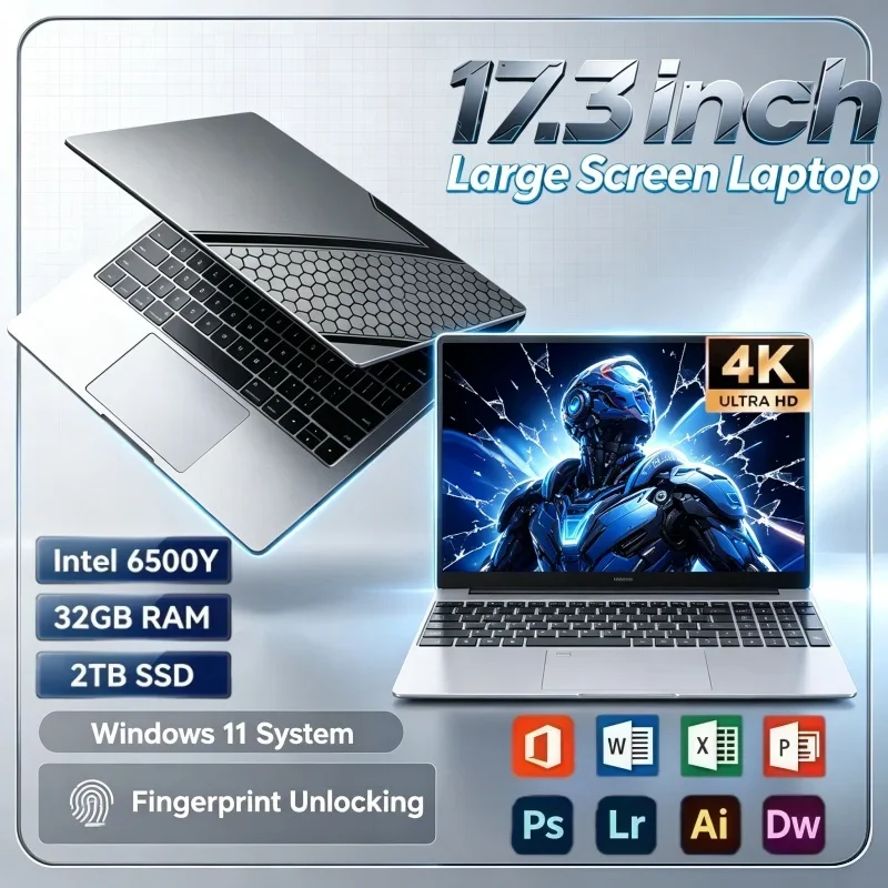 17.3 Inch Wide Display Notebook Intel 6500Y Windows 11 32GB RAM 2TB SSD Fingerprint Unlock For Online Class And Office Work
