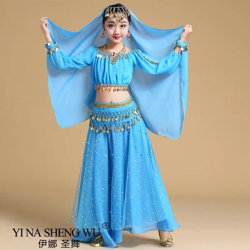 Fashion New style child belly dance Indian dance costume set Sari Bollywood children outfit belly dance performance clothes sets