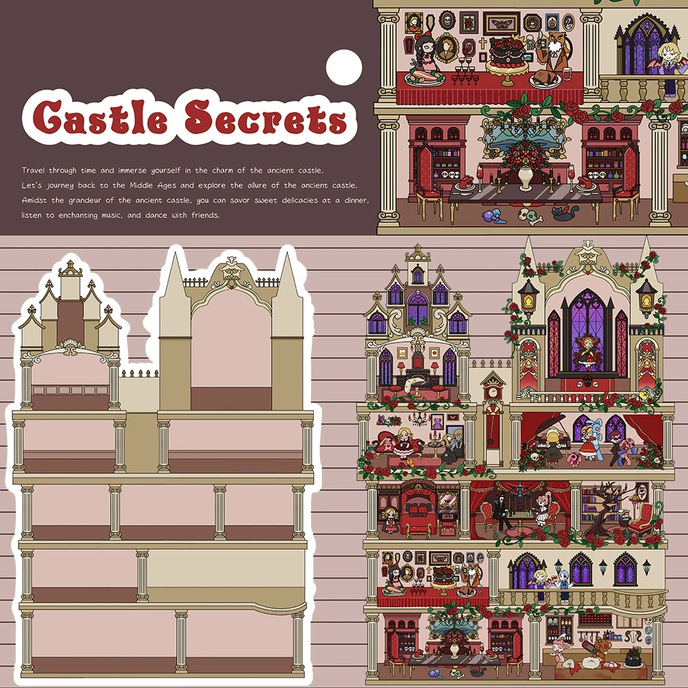 

4 шт. замок ужасов, секреты, ландшафтный дизайн, наклейка для ноутбука, багажа, водонепроницаемая, для скрапбукинга, гостиной, канцелярские принадлежности, прозрачная наклейка