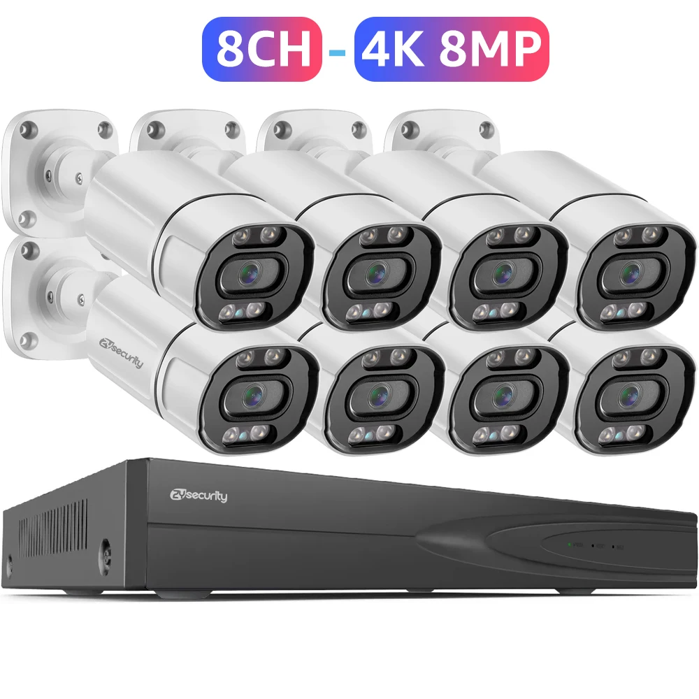 

8CH Security Camera Systems 4K 8MP 5MP Outdoor POE IP Camera Sets Color Night Vision 2-Way Talk Surveillance NVR Kits Seetong