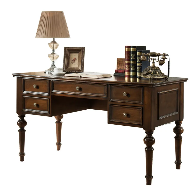 

Стол из цельного дерева в американском стиле, европейский компьютерный стол, письменная учебная мебель, письменный стол, стул, комбинация книжного шкафа