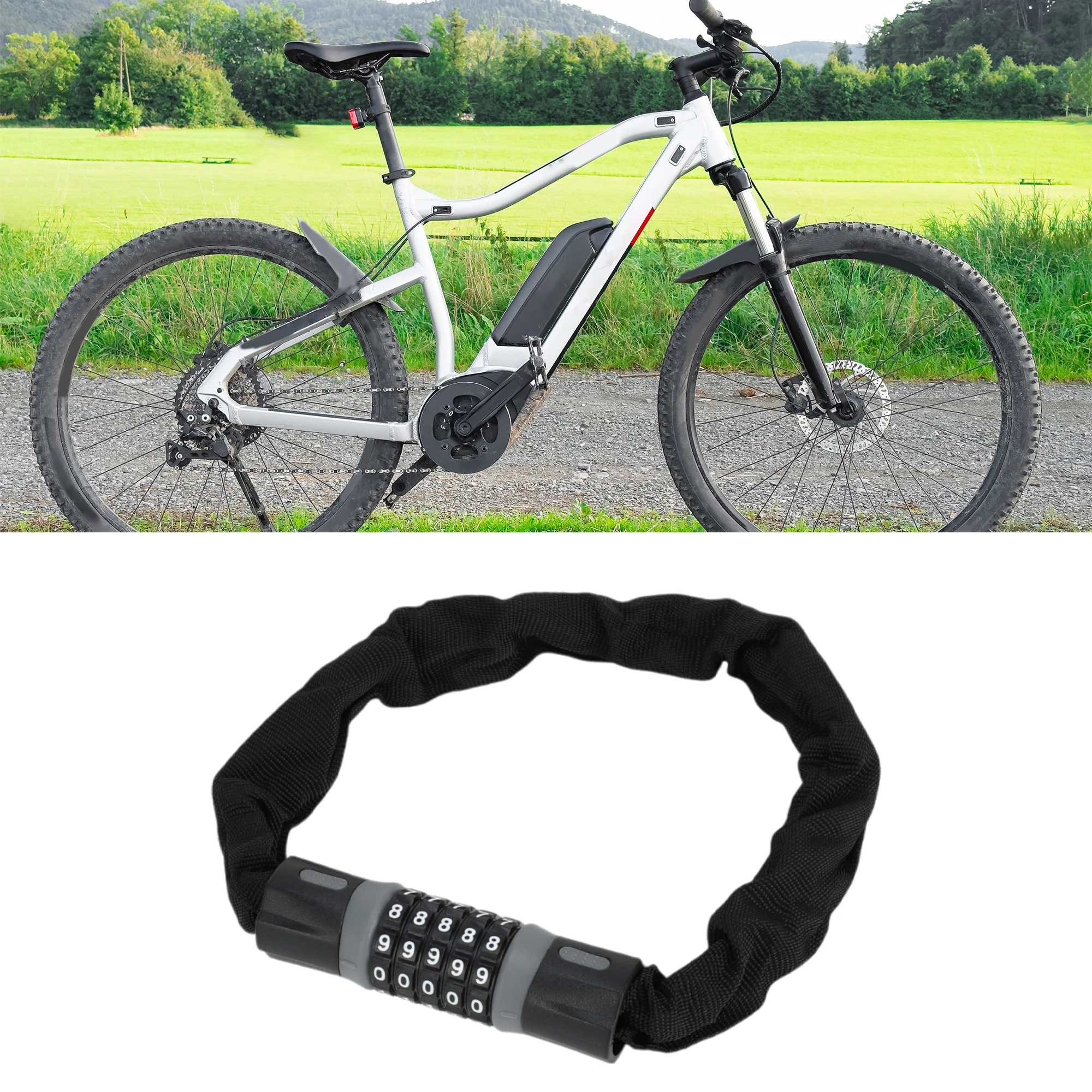 

X Autohaux Security Chain Combination Padlock 60cm Resettable 5 Digit Bike Lock Black Gray