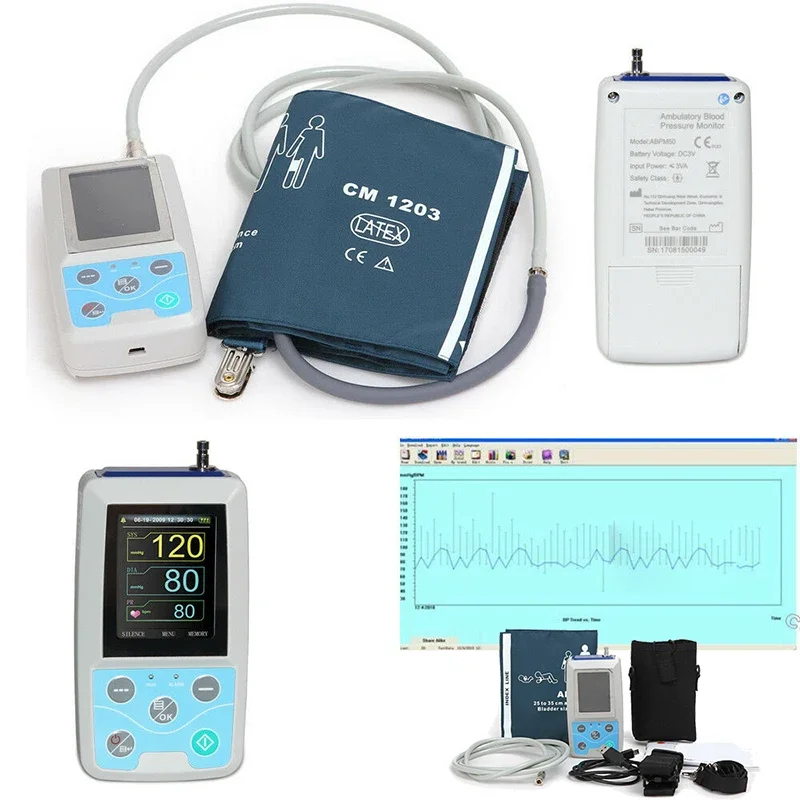 Blood Pressure Monitor ABPM50 24hour Ambulatory Handheld Patient Monitor NIBP Holter System with Adult NIBP Cuff PC Software