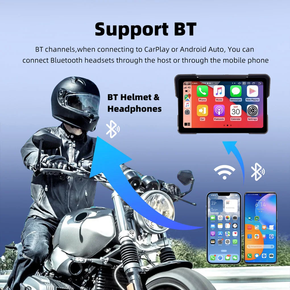 7 'شاشة تعمل باللمس دراجة نارية مشغل وسائط متعددة IPX7 مقاوم للماء لتحديد المواقع والملاحة مسجل لاسلكي CarPlay أندرويد السيارات بلوتوث