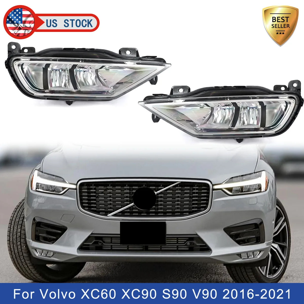 

Magickit for Volvo XC60 XC90 S90 V90 2016 2017 2018-2021 Left & Right LED Front Bumper Fog Lamp Driving Lights 31434667 31434666