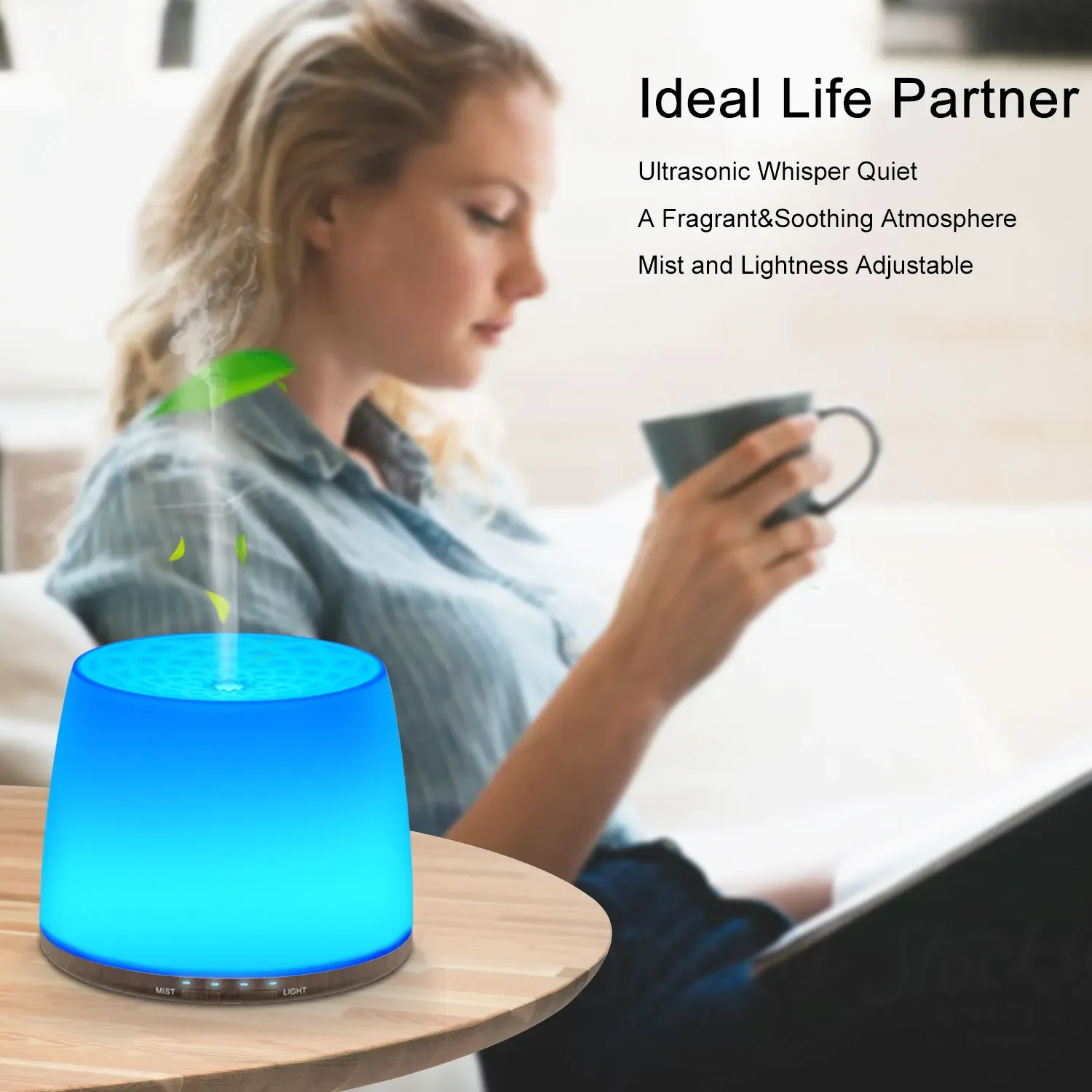 500ML Air Humidifier Essential Oil Diffuser Aroma Diffuser With Dual Color Night Lights USB Humidifier Mini-Size Humidifier