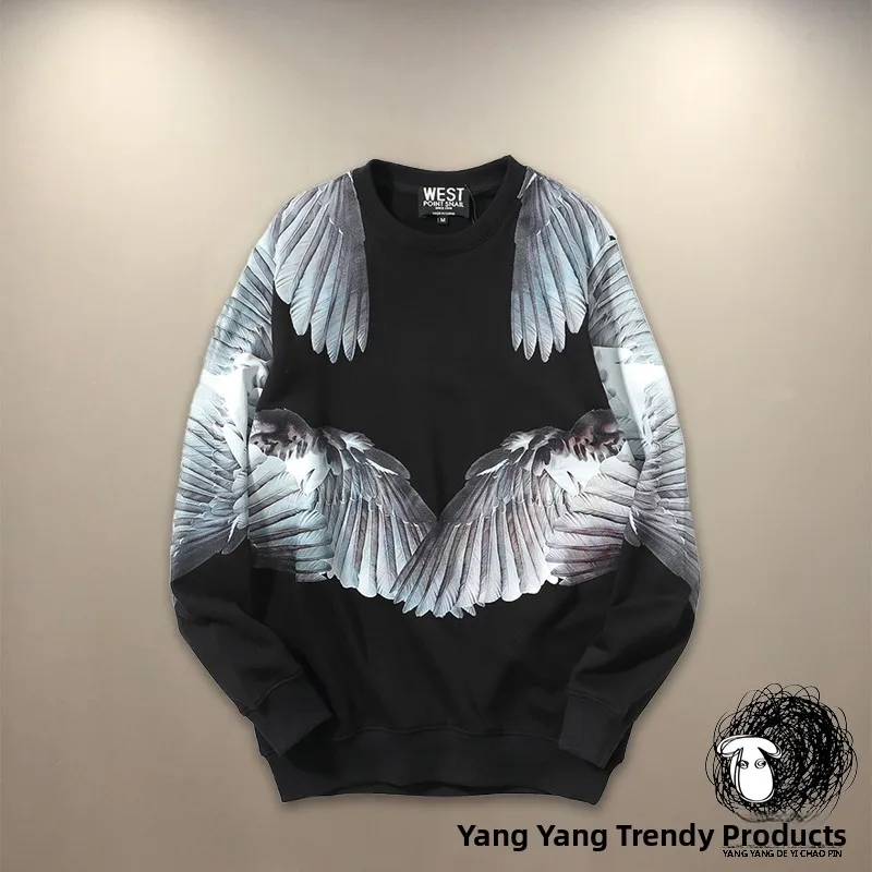 

Модные толстовки для пар с принтом «Крылья ангела», молодежные, из смесового хлопка, зимняя одежда, удобный крой, повседневная одежда для студентов