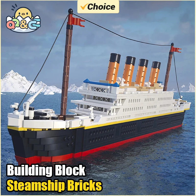 

Ship Model Building Block Large Cruise Boat Ship Steamship Bricks 3D Collection Diy Assemble Toys Ornament Decor Children Gift