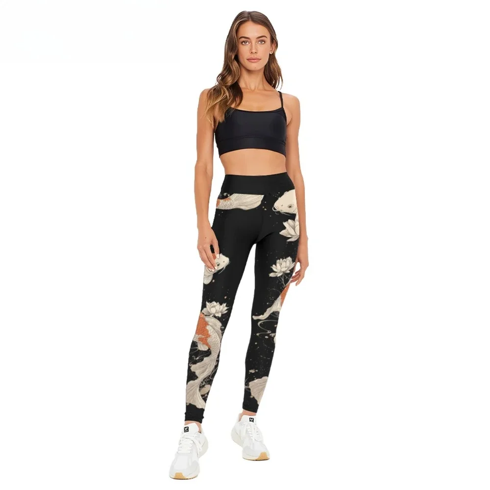 High Waist Yoga Pants Koi Lucky Carp Printed All Season Naked Feel Leggings Slimming Workout Tights Women Trendy Fitness Bottoms