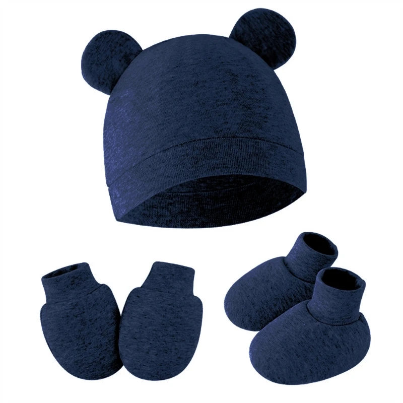 3Pcs/set Newborn Baby Hat Anti Scratch Gloves Protective Foot Cover Anti-grab Infant Mittens Cap & Socks Set 066B