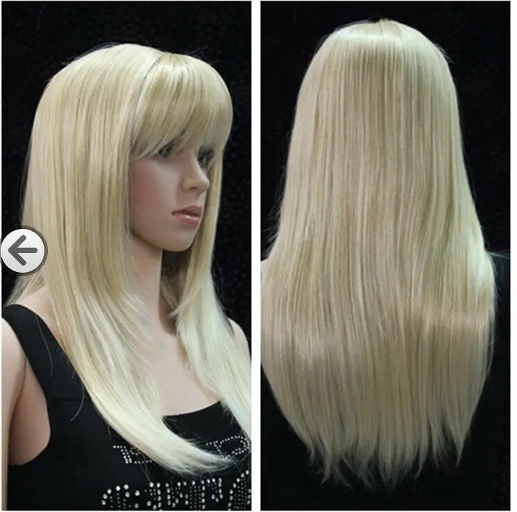 

Новый женский парик, длинный светлый прямой парик, женский парик из натуральных волос + шапочка для парика