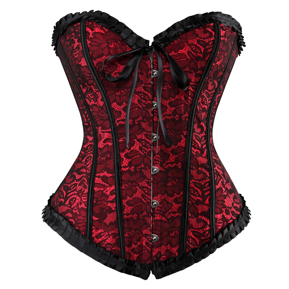 

Plus Size Sexy Bustiers And Corsets Floral Lace Tops For Women Vintage Corset Gothic Overbust Satin Jacquard Lingerie Corselet