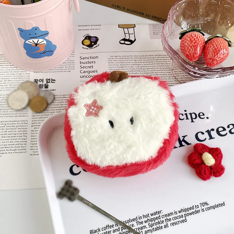 Kids Cartoon Cute Apple Coin Purse Plush Bag Pendant Girls Earphone Bag Lipstick Data Line Storage Bag Children's Birthday Gift