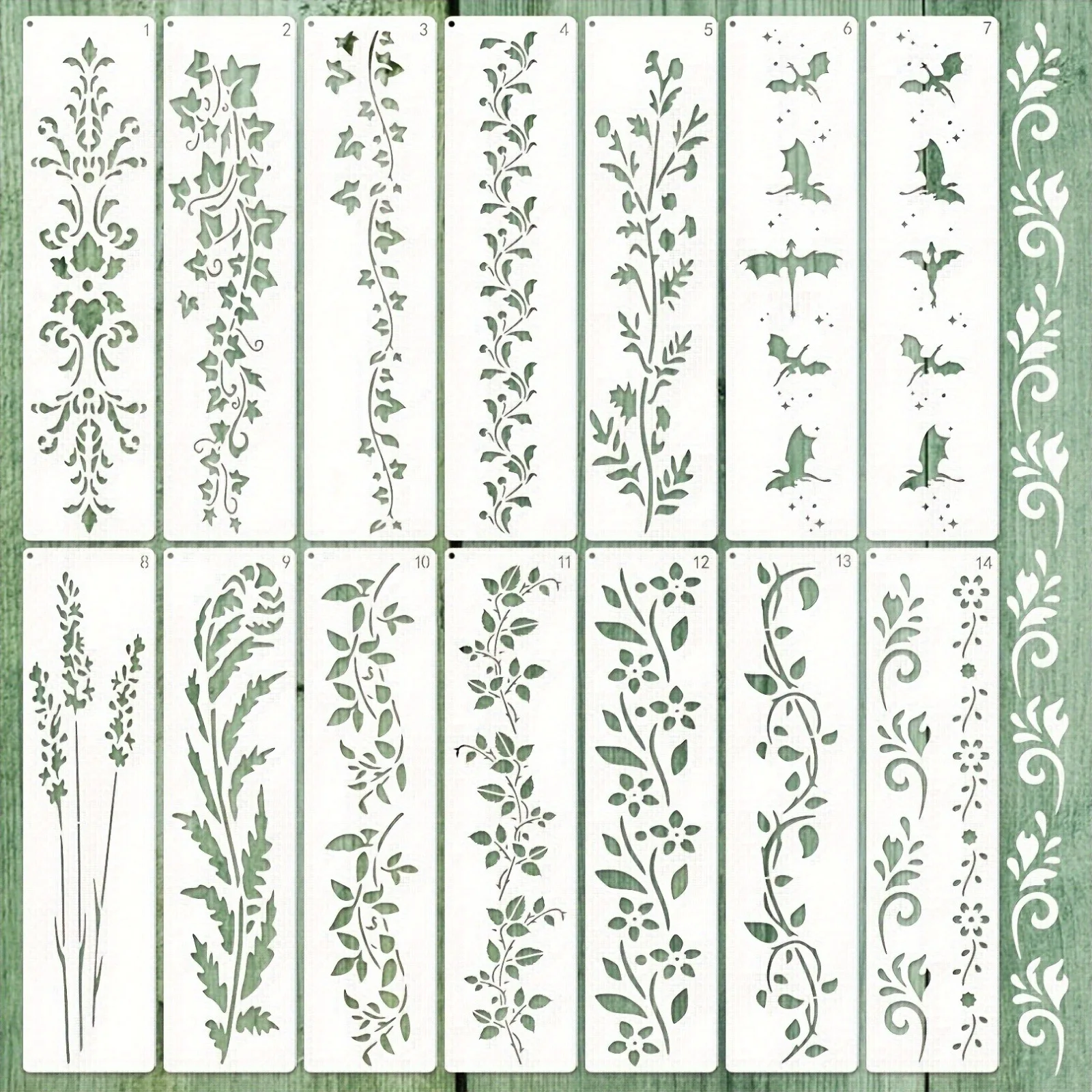 14 pcs/set flowers, grass, trees, and plants suitable for DIY crafts, wood, walls, canvas, paper, stencil  painting