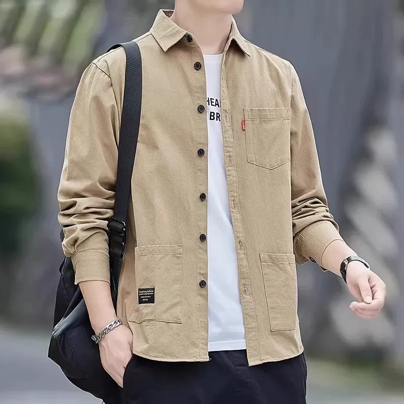 Retro Japanese Style Long Sleeve Men's Shirt Spring Autumn Anti-Scald Welding Resistant Wear-Resistant Loose Casual Shirt Jacket