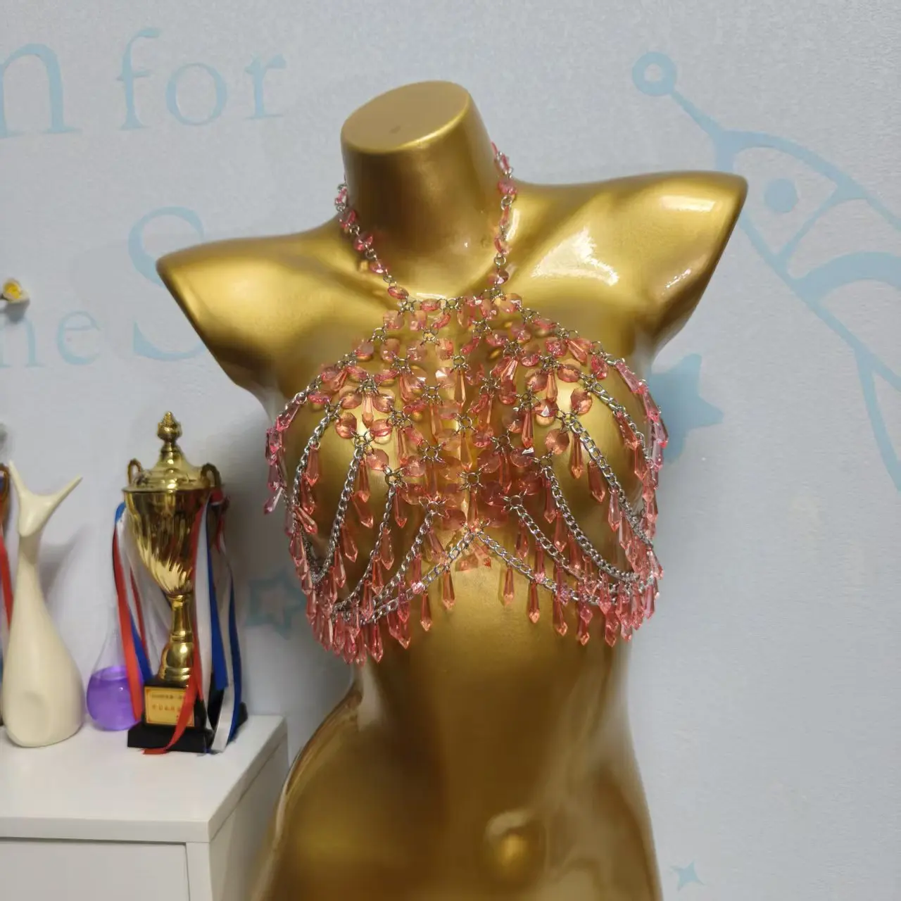 New Handmade Beaded Shiny Bra Chain Shiny Nightclub Spicy Girl Sexy Hanging Neck Top Small Vest Hawaiian Vacation Bikini Top
