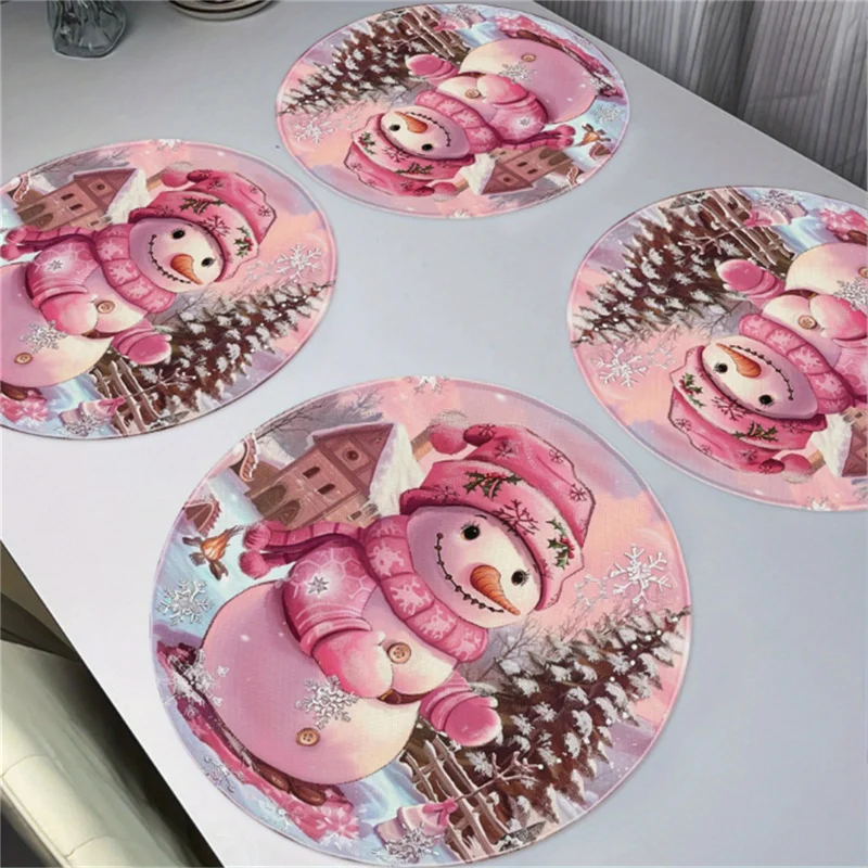 

4PCS American round PU Christmas Placemats Anti-Slip Dining Mat Table Coaster for Restaurant Kitchen
