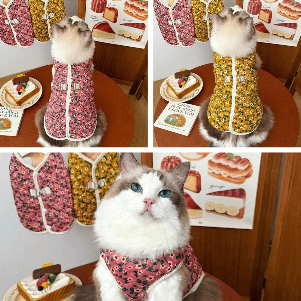New Floral Dog Vest Polyester Cotton Soft Breathable Cat Clothes Warm Cozy Puppy Clothes Pet Supplies