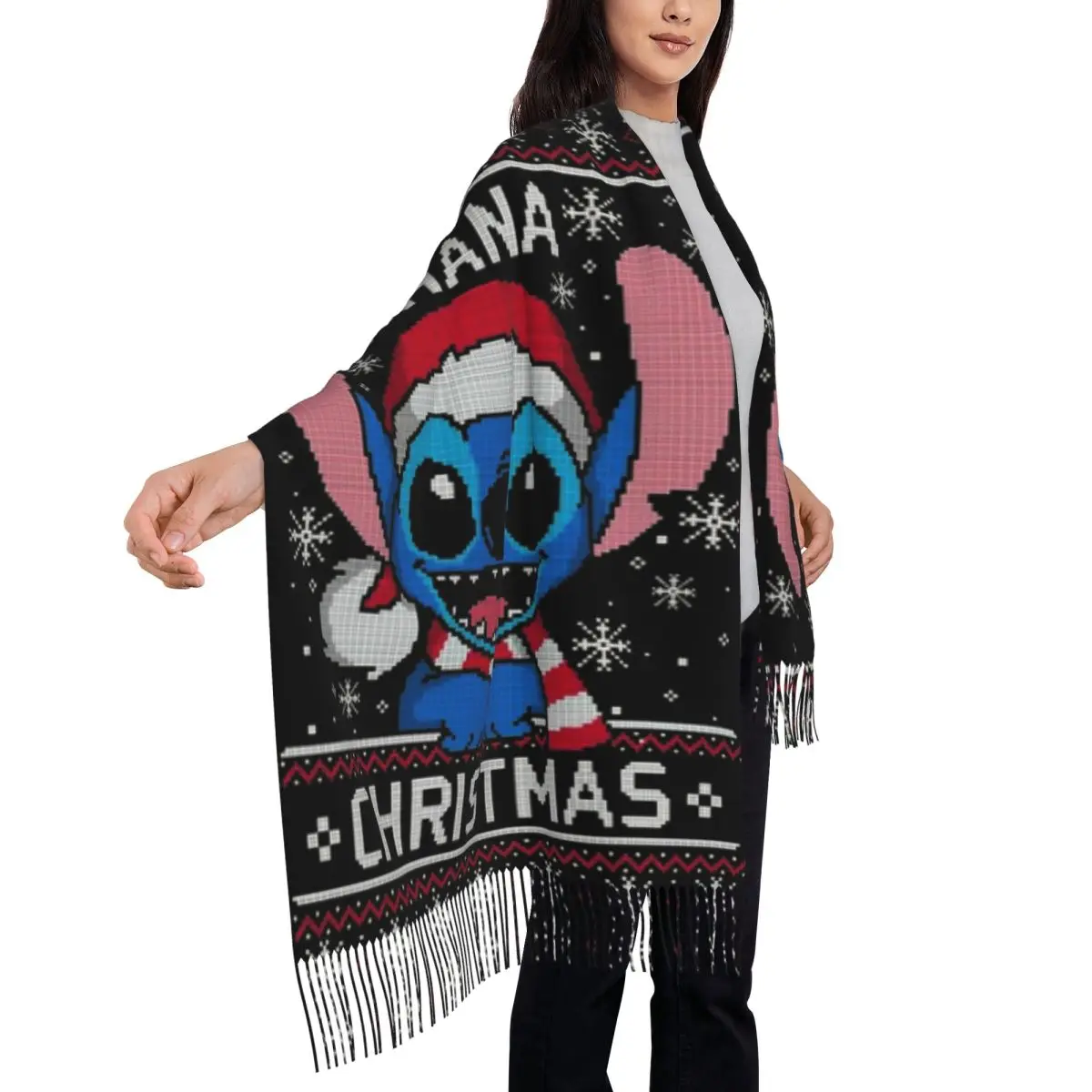 

Лило и Стич веселый рождественский шарф для женщин, теплая зимняя шаль из пашмины, длинный большой шарф-шаль, повседневная одежда