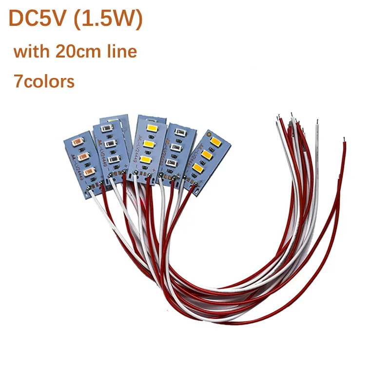 High Brightness DC5V 1.5W LED 5730SMD Color Lamp source Light Board Bulb With 20CM Line Red Yellow Green Blue Warm White Light