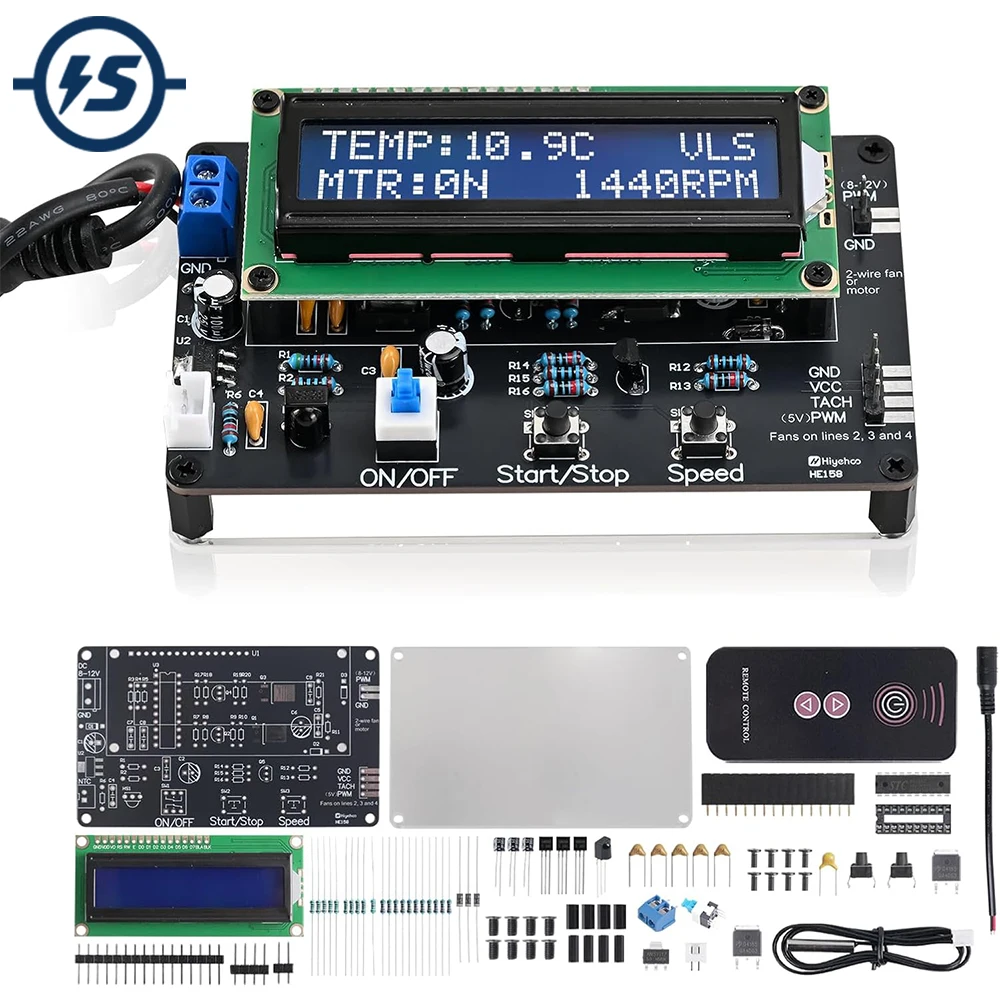 DIY PWM Fan Speed Controller Soldering Kit DC 12V with LCD Display Temp Sensor for 2/3/4 Wire PC Fans & Electronics Project