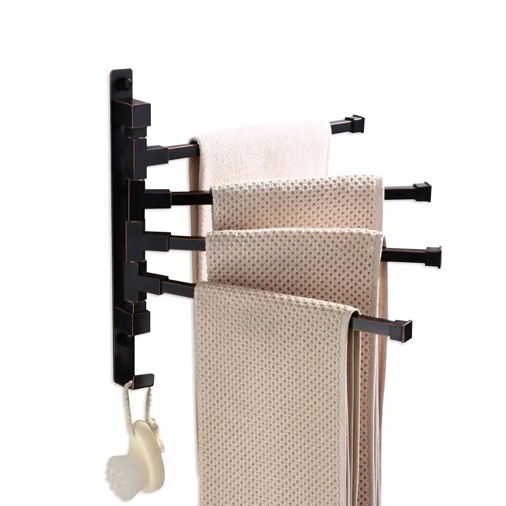 

Oil Rubbed Bronze 4-Arm Swivel Towel Rack Wall Mounted Space Saving Bathroom Holder