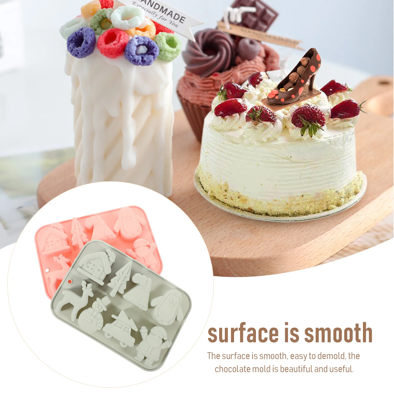 

2Pcs Silicone Baking Cake Mold Christmas Non-Stick Chocolate Candy Molds Xmas Candy Making Mold Christmas Chocolate Molds