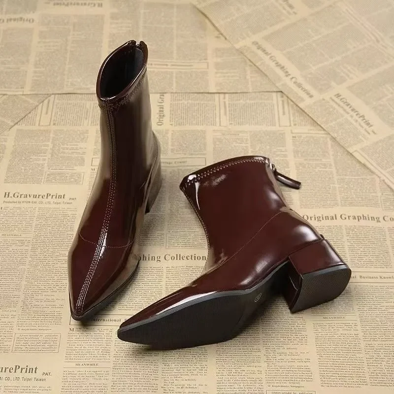 

Осень/зима 2023, ботильоны во французском стиле с острым средним каблуком, модные и удобные короткие ботинки на высоком каблуке