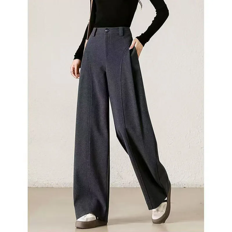 Korean Autumn Winter Woolen Women Pants 2026 New High Waist Loose Casual Thicken All-match Loose Harem Pants Female