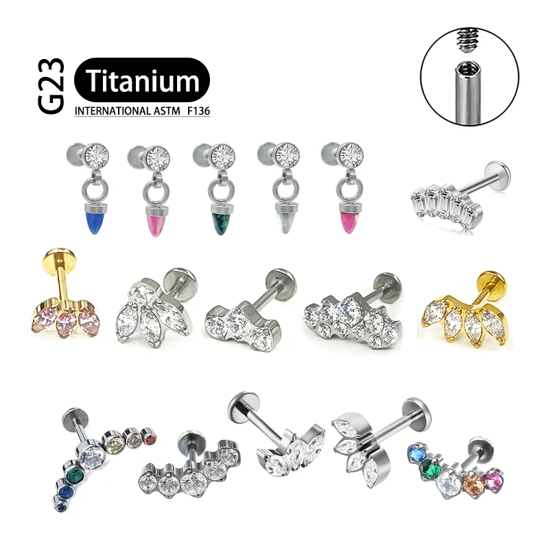 

Titanium G23 Lip Studs CZ 16G Cluster Earring Internally Threaded Labret Medusa Ring Cartilage Monroe Ear Piercing Jewelry