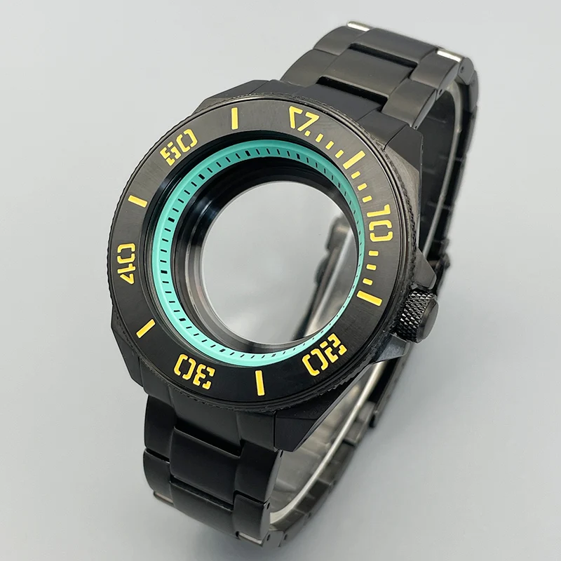 Mod Black 44mm Samurai King Watch Cases Bezel Insert With Stainless Strap Fits NH35 NH36 7S26 Movement Watch Replace Parts