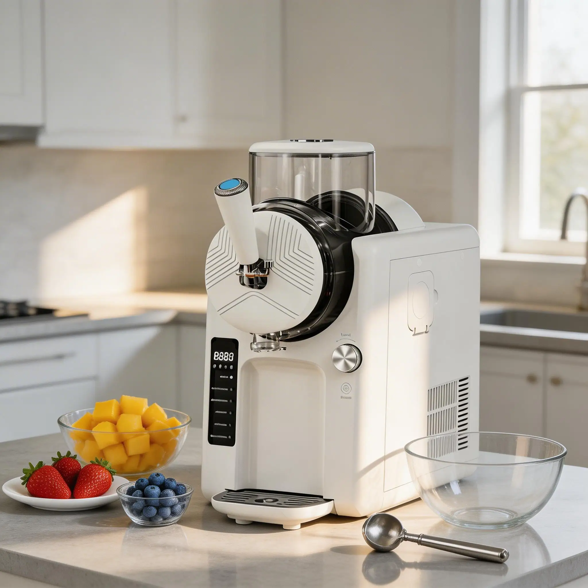 All-in-One Ice Cream Slush Maker 2L Compressor Cooling 6 Functions LED Control Dishwasher Safe Double Layer Home Commercial