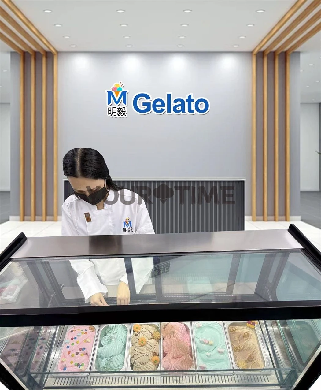 18 Pans Commercial Gelato Display Freezer Stainless Steel LED Energy Saving Ice Cream Showcase For Buffet Cafe Dessert Shop