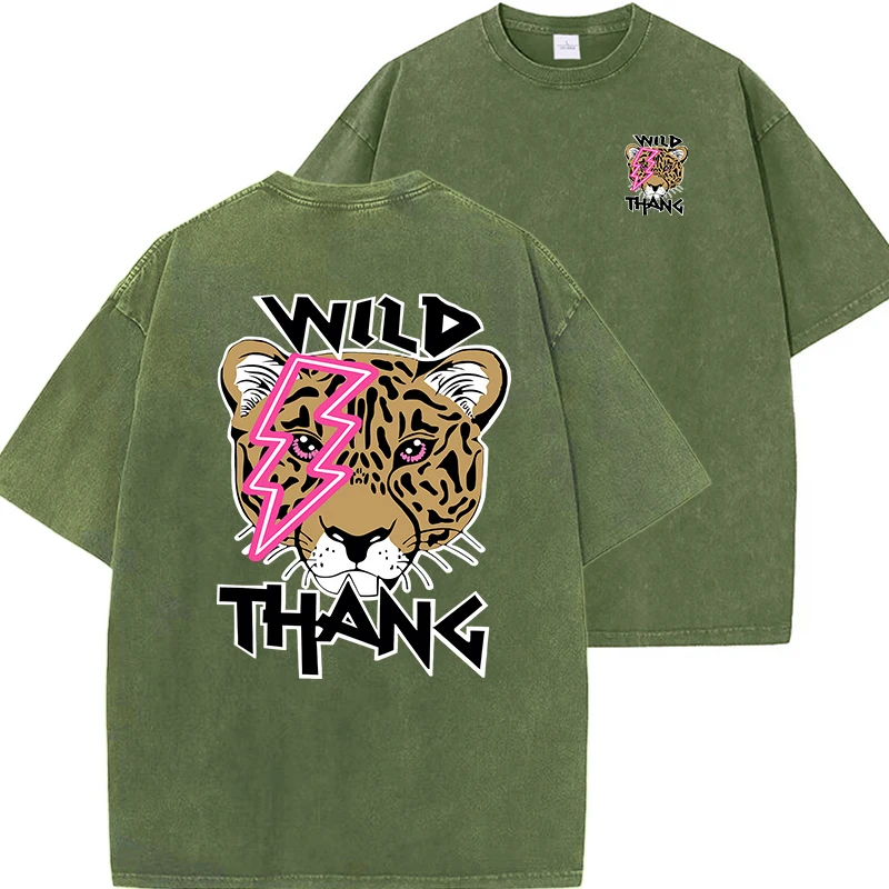 تي شيرت قطني رجالي كلاسيكي مغسول ، طباعة فهد بري ، تي شيرت متوسط الطول ، ملابس هيب هوب للشارع ، الصيف #4