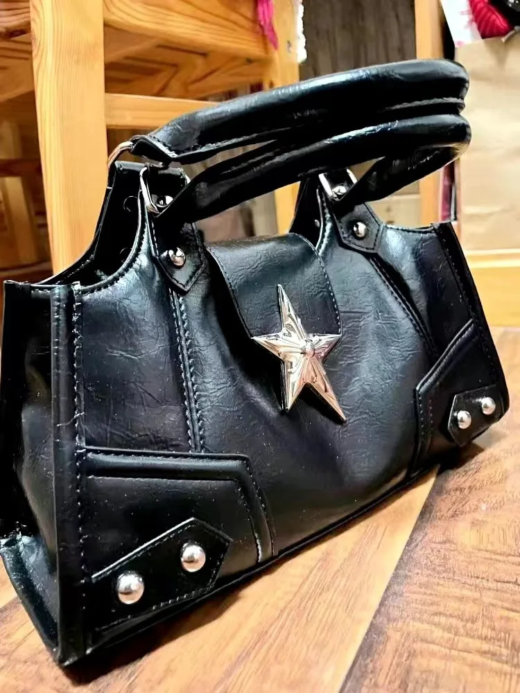 Kerici Y2K Gothic motorcycle star underarm bag for women hot girl vintage Punk PU leather female handbag shoulder bag