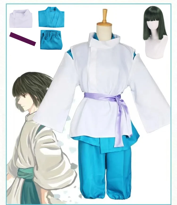 

Anime Away Chihiro Cosplay Costume Full Set Light Green Wig Haku Amber River Outfit Chihiro Sen Suit Hayao Miyazaki Anime Set