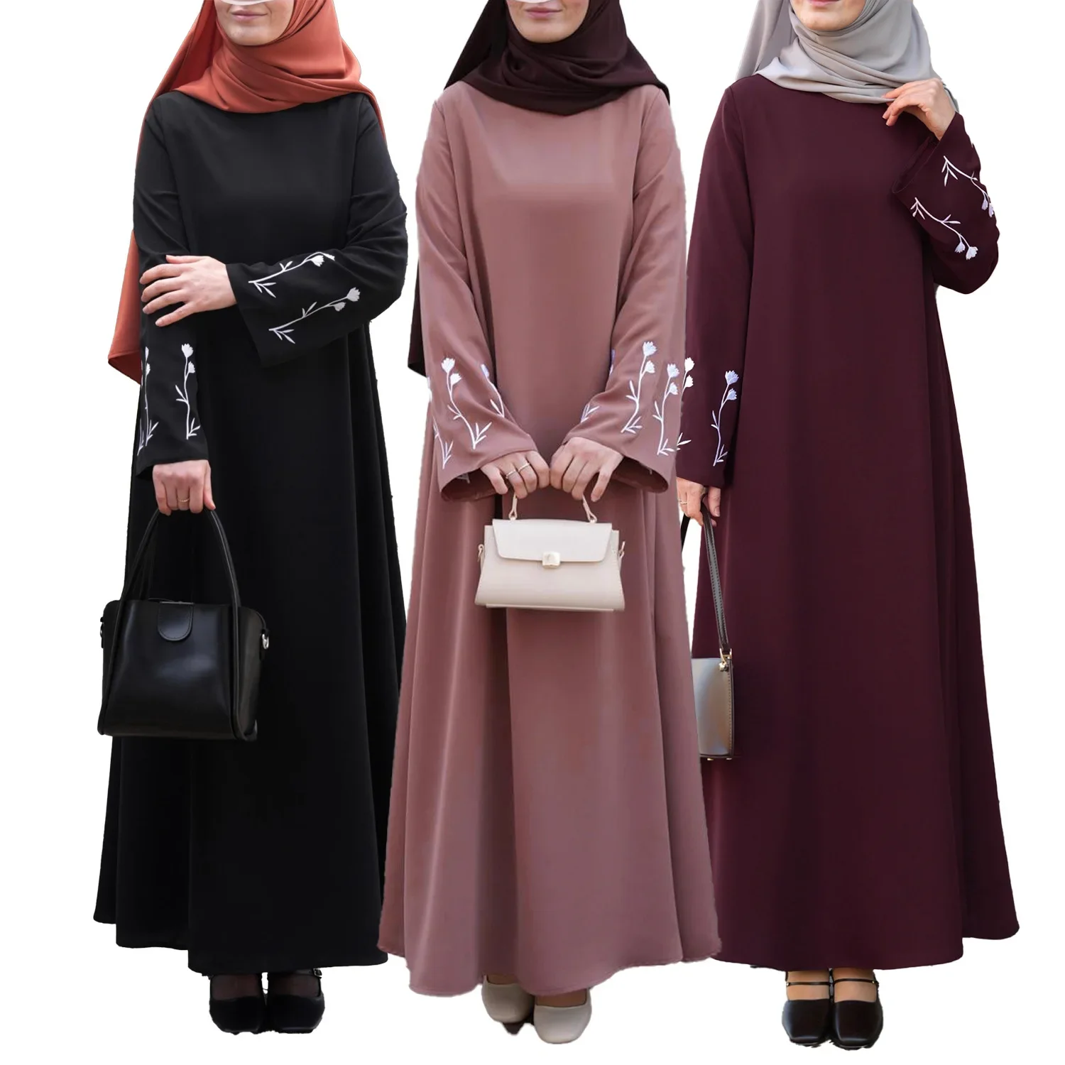 

Eid Djellaba Muslim Women Islamic Dress Flower Embroidered Abaya Dubai Kaftan Turkey Modest Middle East Saudi Arabic Robe Casual