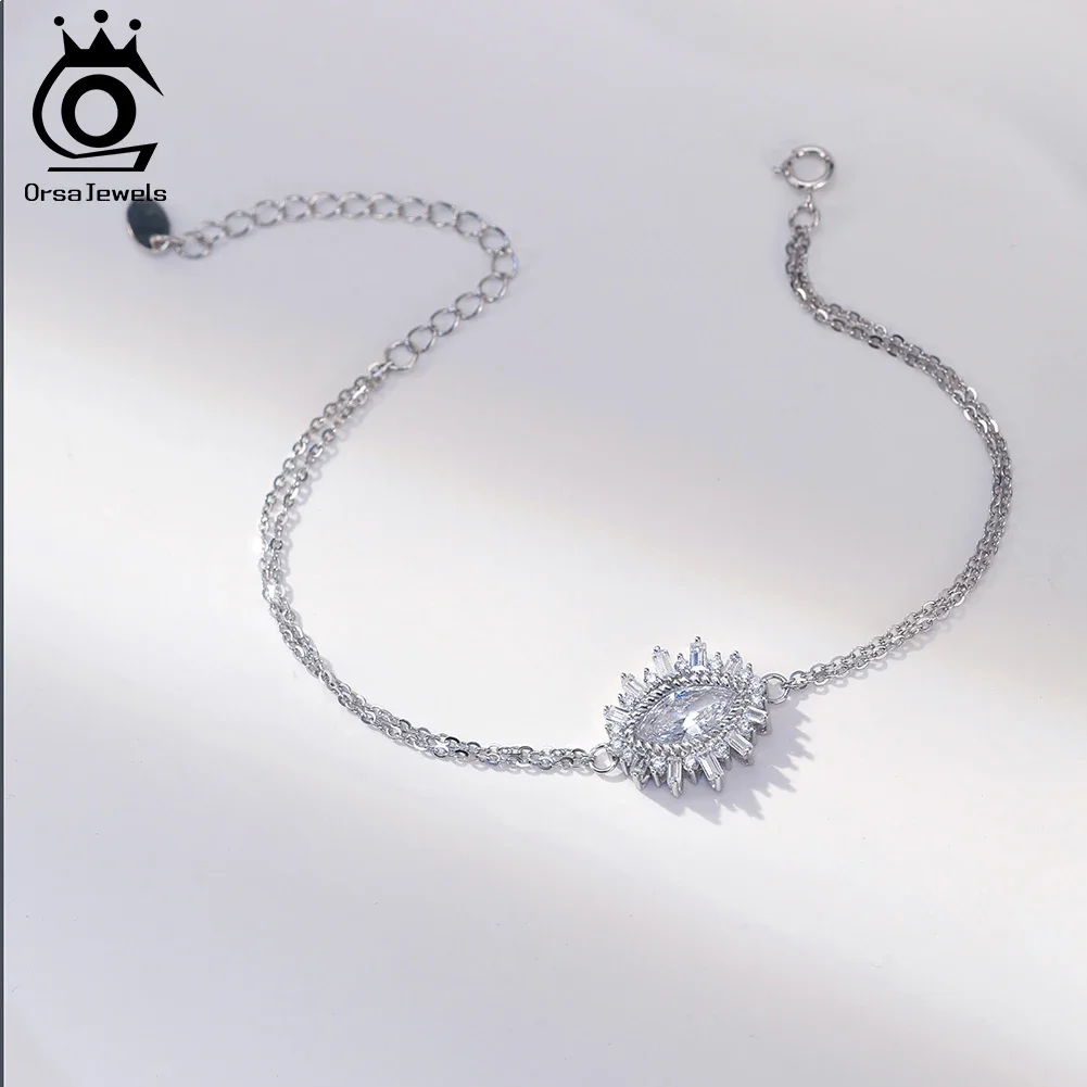 

ORSA JEWELS 925 Sterling Silver Sparkling Evil Eye Bracelets Cubic Zircon Turkish Women Daily Party Bracelet Birthday Gift SB146